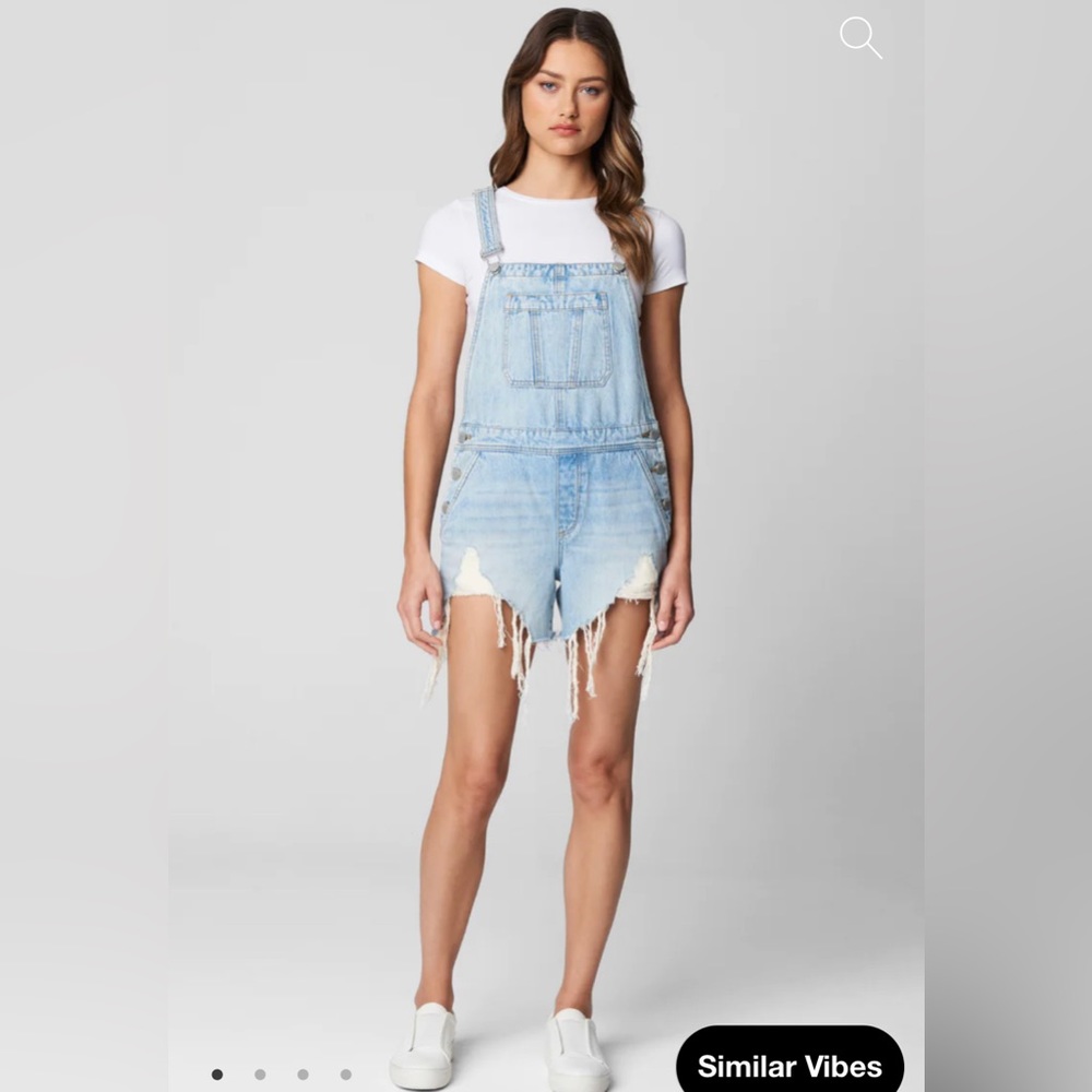 Blank NYC Light Blue Distressed High Waist Denim Short Overalls